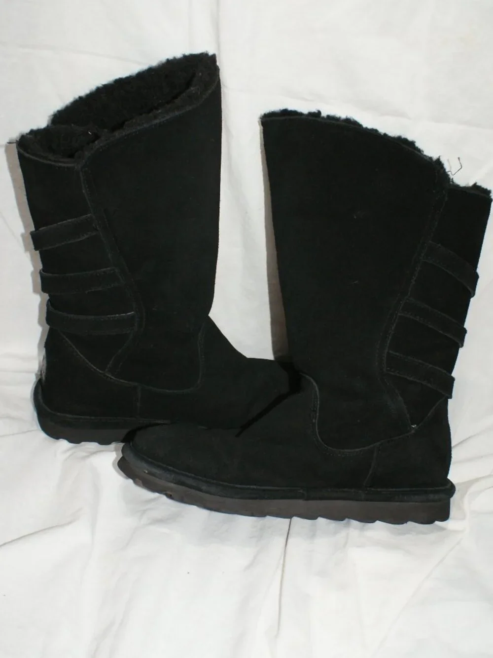 Bearpaw Shearling Black Boot, Moto Style - Size 8 - Well Worn